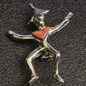 Brownies Gold Tone Dancing Sprite Elf man brooch Lapel Pin.